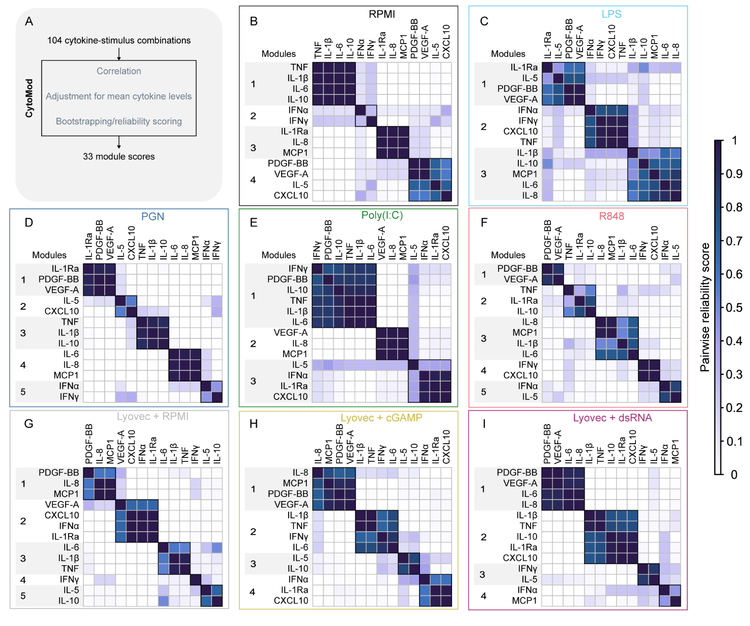 Figure 5: Pregnancy and perinatal variables and cytokine responses at four years of age. (A) Schematic description of analyses in this figure. (B) Distribution of gestational age. © Distribution of birthweight. (D) Proportion of children born via vaginal birth and caesarean section. (E) Dotplot summarising regression results between each variable of interest and cytokine module expression score. ‘Effect size’ was calculated as absolute value of the regression estimate. (F) Volcano plot indicating the difference between birth modes (right: higher in caesarean section, left: higher in vaginal birth). (G) Volcano plot indicating the difference according to having experienced labour prior to caesarean section (reference: children who had not experienced labour before caesarean section). (H) Covariate-adjusted concentrations of TNF following Lyovec/cGAMP stimulation, stratified by differences in mode of birth. (I) Covariate-adjusted concentrations of IFNα following R848 stimulation, stratified by differences in mode of birth. In this figure, ‘covariate adjusted’ includes time in freezer, exact incubation time, and sex, age, and BMI. The p-values in panels F-G are unadjusted. Boxplots are in the style of Tukey.